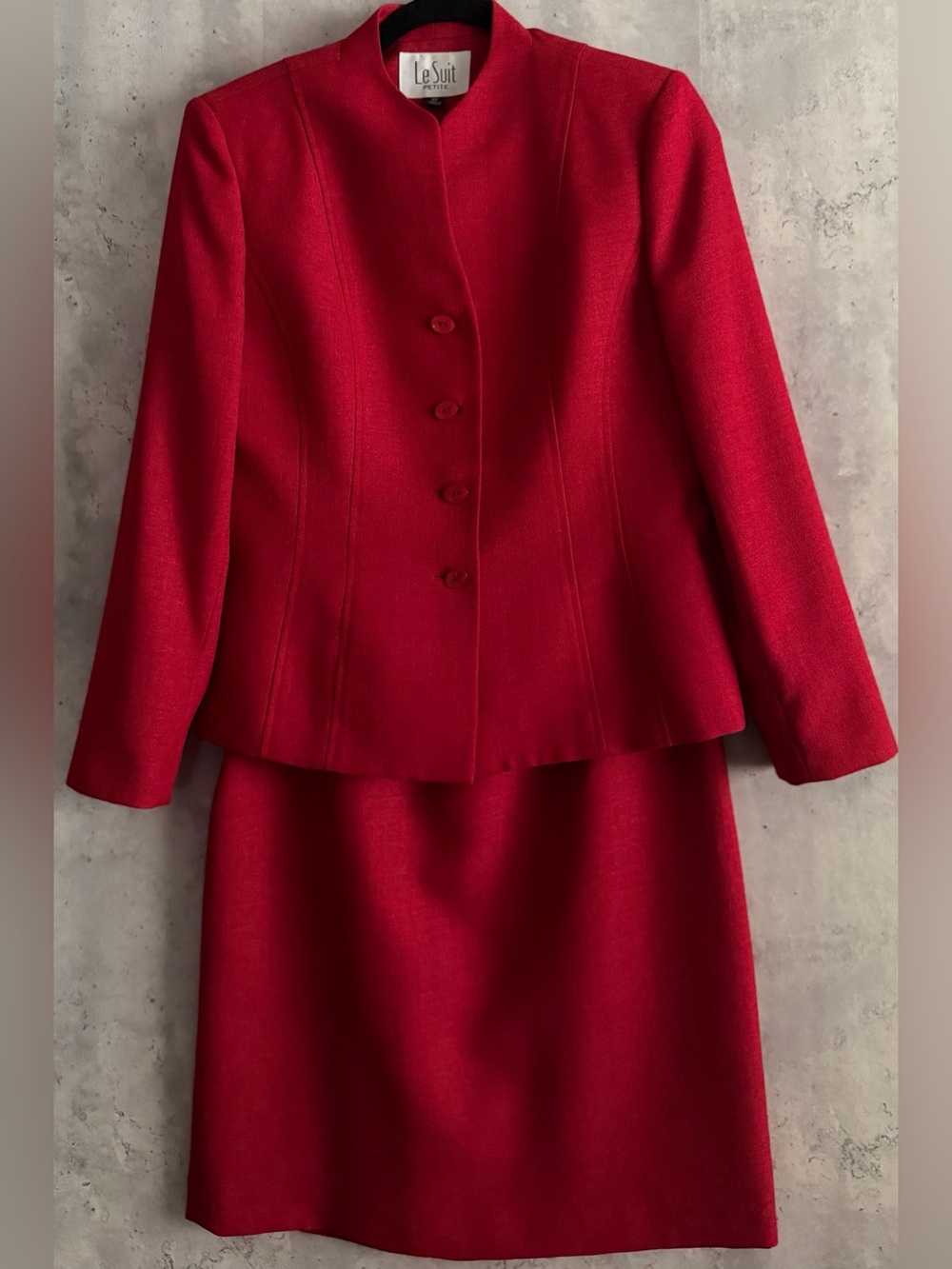 Le Suit Petite Red 2pc Suit Business Career Ofc Skirt Blazer Jacket Skirt Set 8P